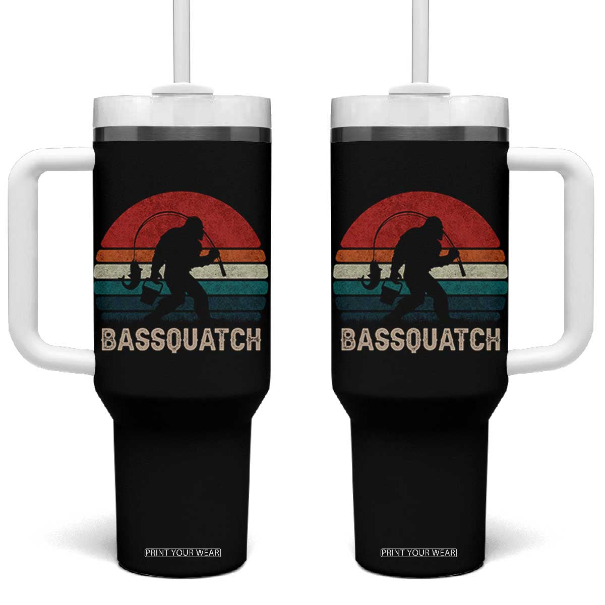 Retro Bigfoot Fishing Tumbler With Handle Funny Retro Sasquatch Bassquatch Fisherman TS10 One Size: 40 oz Black Print Your Wear