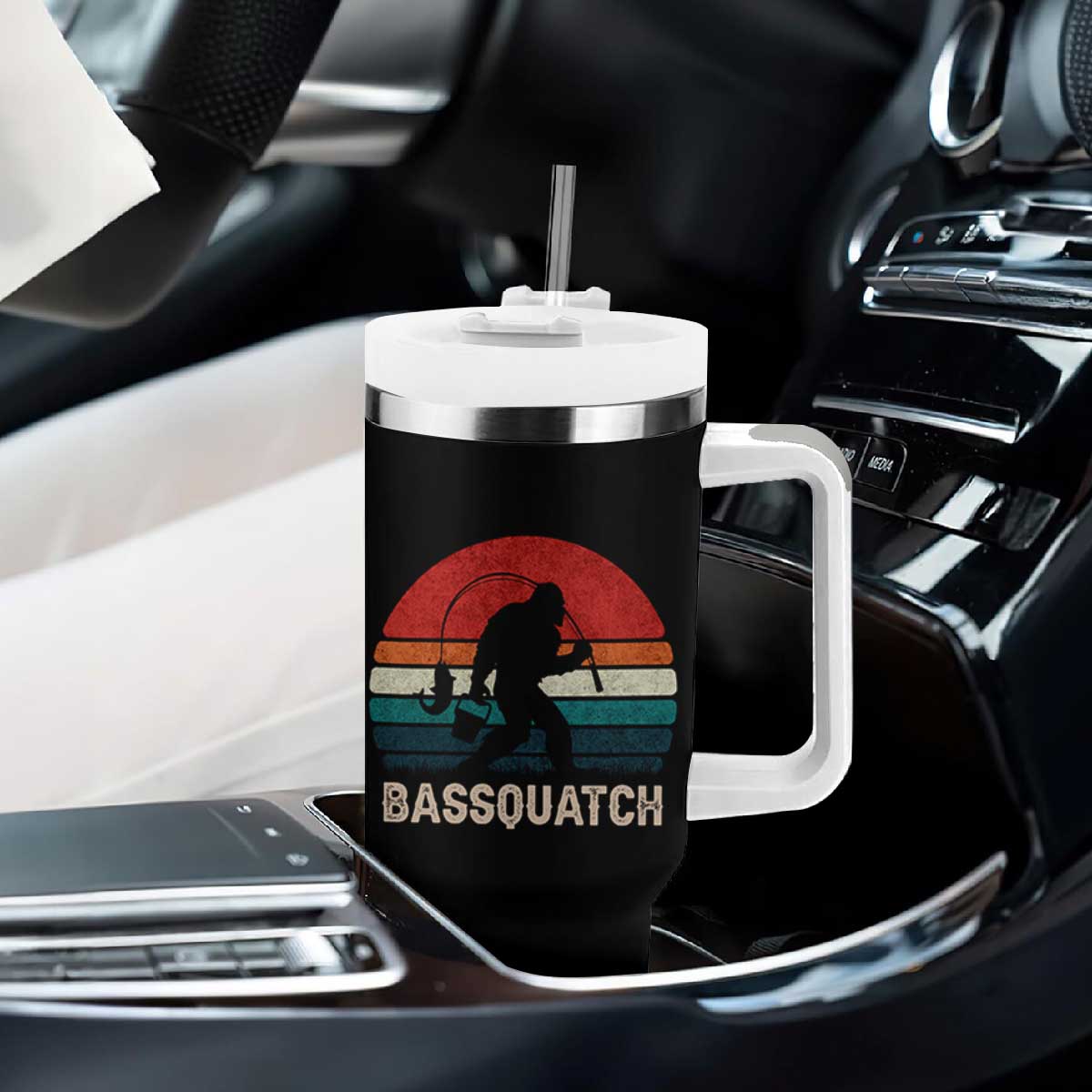 Retro Bigfoot Fishing Tumbler With Handle Funny Retro Sasquatch Bassquatch Fisherman TS10 Print Your Wear