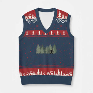 Bigfoot In The Forest Sasquatch Yeti V-Neck Knit Sweater Vest TS10 Navy Red Print Your Wear
