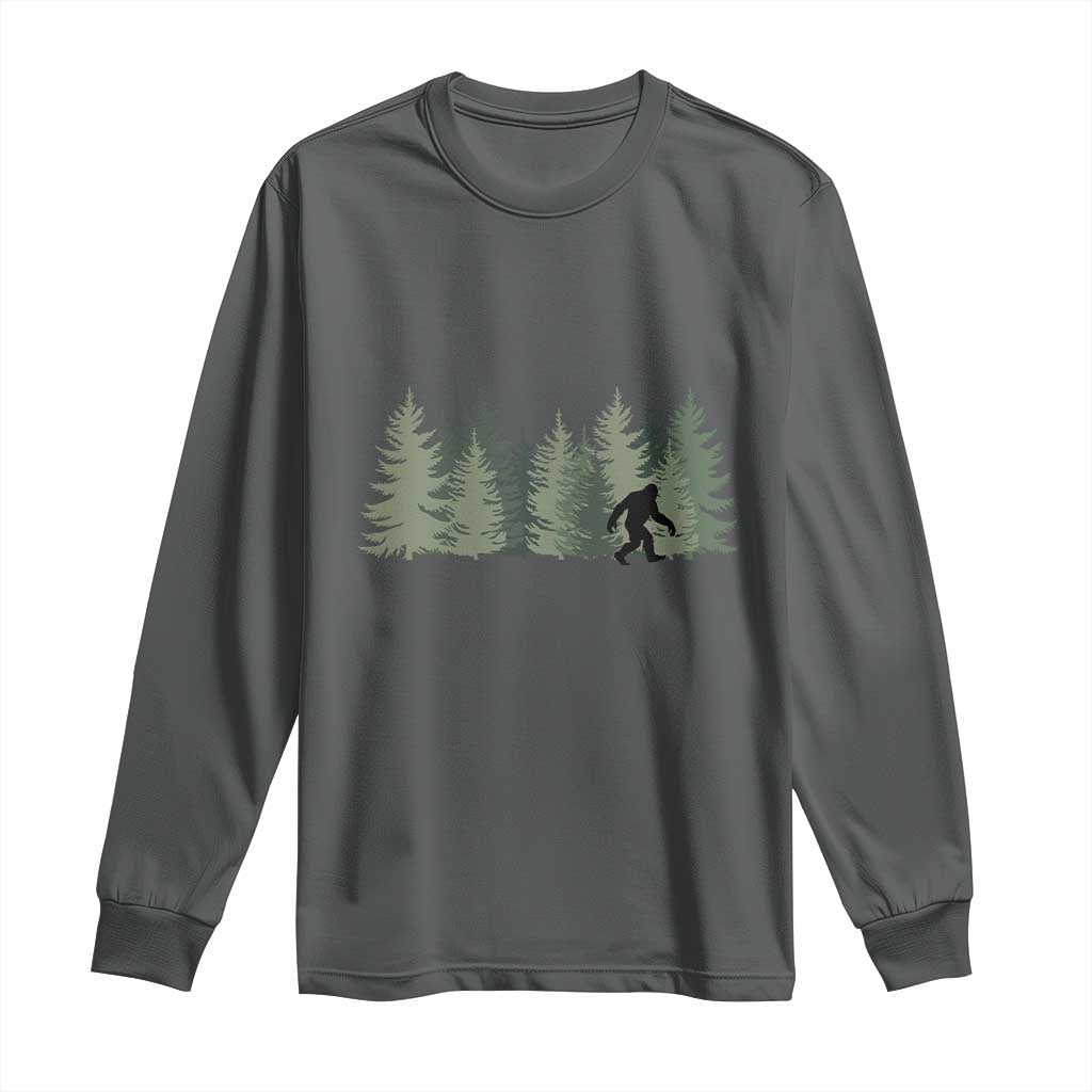 Bigfoot In The Forest Sasquatch Yeti Long Sleeve Shirt TS10 Dark Heather Print Your Wear