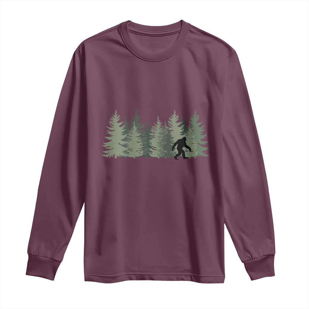 Bigfoot In The Forest Sasquatch Yeti Long Sleeve Shirt TS10 Maroon Print Your Wear
