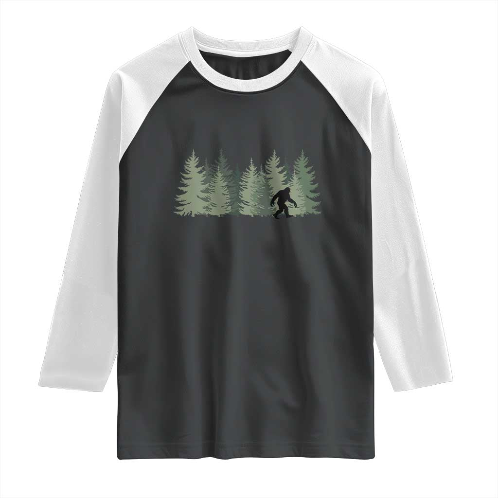 Bigfoot In The Forest Sasquatch Yeti Raglan Shirt TS10 Black White Print Your Wear