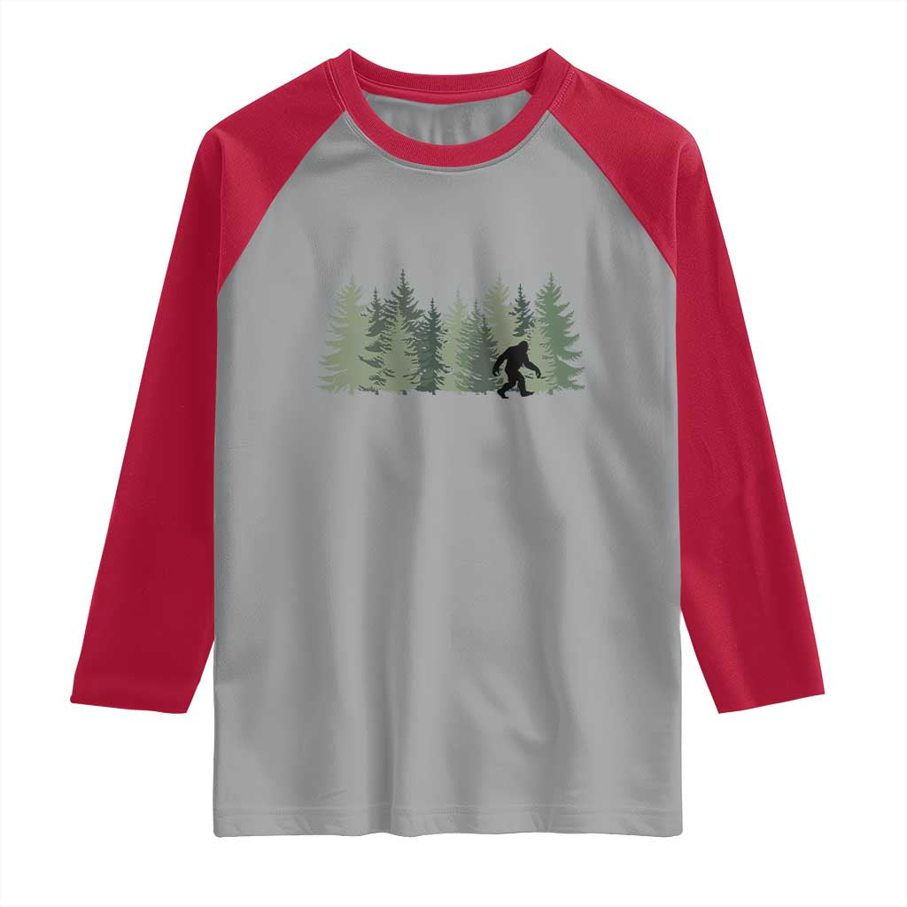Bigfoot In The Forest Sasquatch Yeti Raglan Shirt TS10 Sport Gray Red Print Your Wear