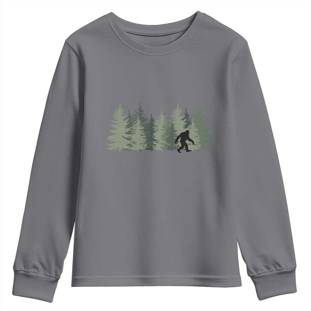 Bigfoot In The Forest Sasquatch Yeti Youth Sweatshirt TS10 Charcoal Print Your Wear
