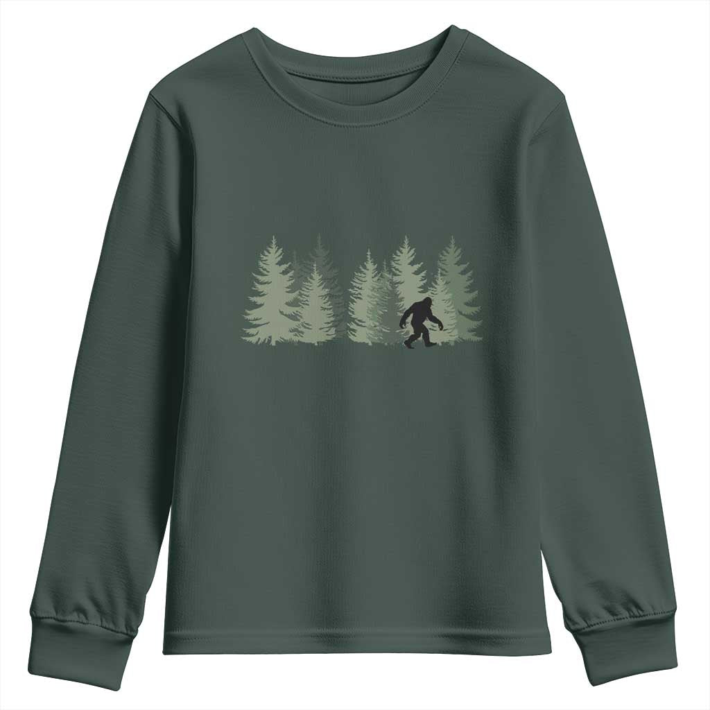 Bigfoot In The Forest Sasquatch Yeti Youth Sweatshirt TS10 Dark Forest Green Print Your Wear