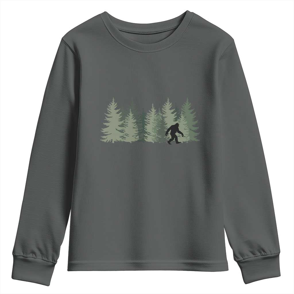 Bigfoot In The Forest Sasquatch Yeti Youth Sweatshirt TS10 Dark Heather Print Your Wear