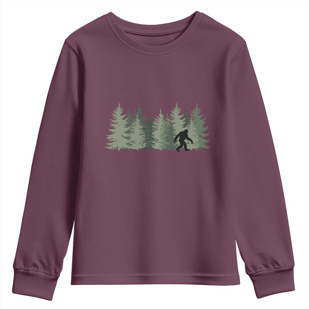 Bigfoot In The Forest Sasquatch Yeti Youth Sweatshirt TS10 Maroon Print Your Wear