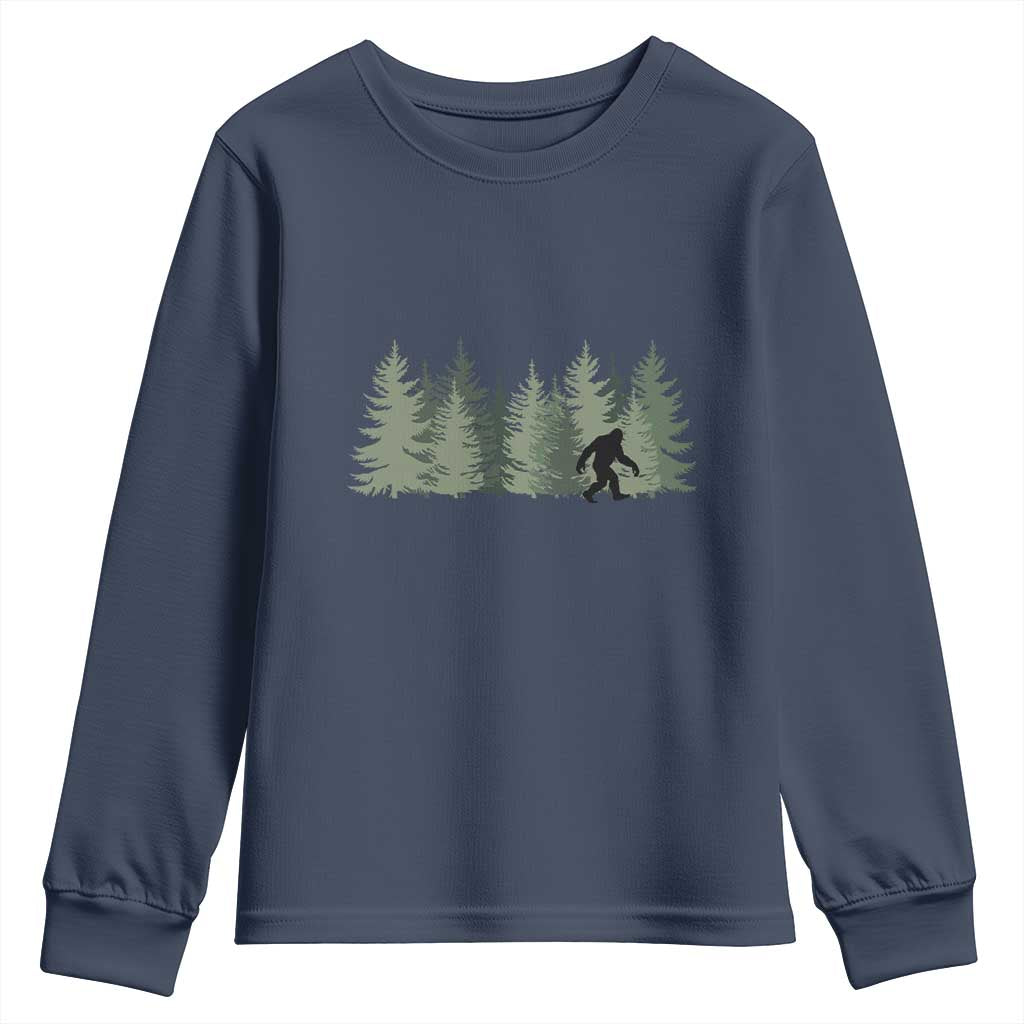 Bigfoot In The Forest Sasquatch Yeti Youth Sweatshirt TS10 Navy Print Your Wear