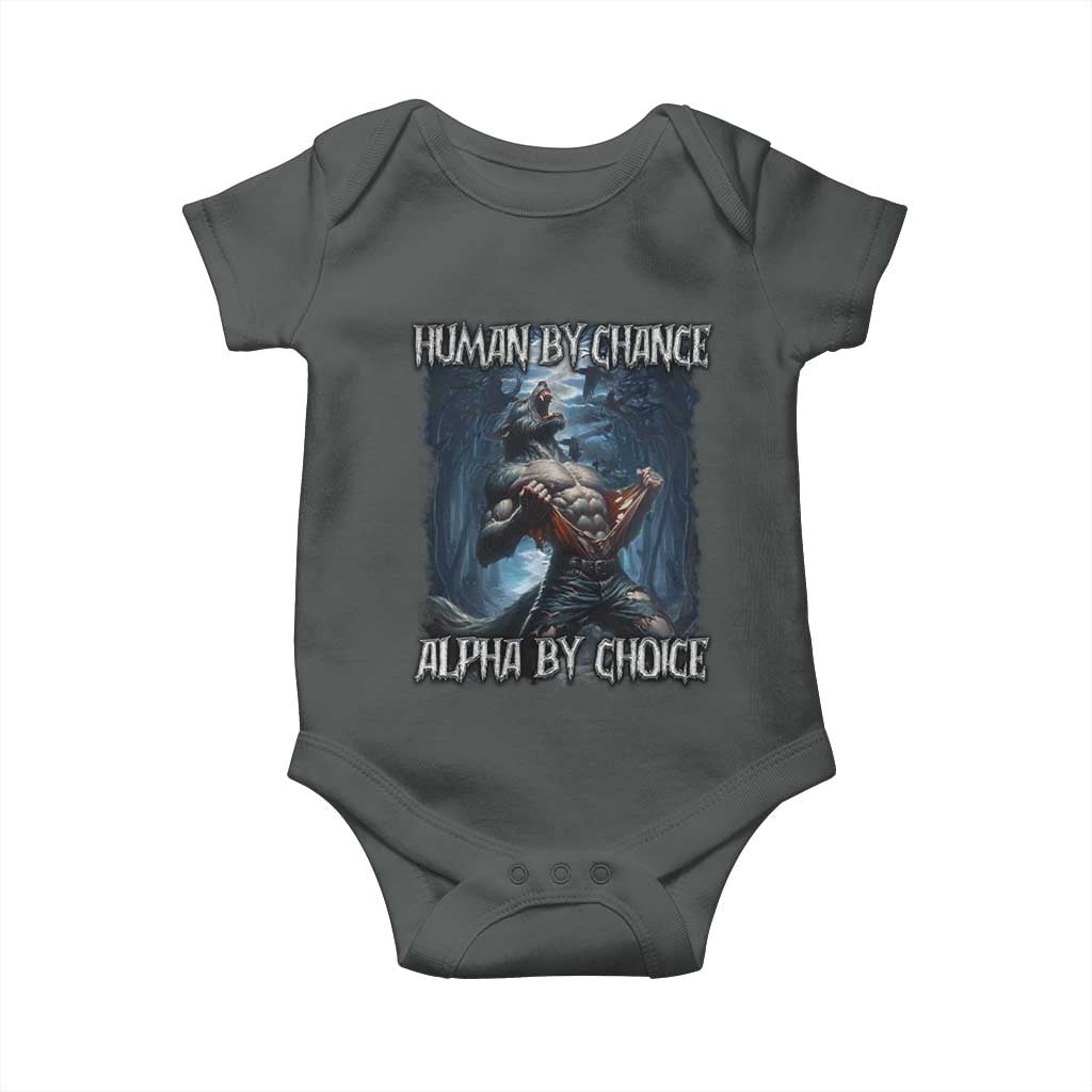 Human By Chance Alpha By Choice Wolf Baby Onesie Vintage 90s Style Wolf Sigma Emo Meme TS10 Dark Heather Print Your Wear