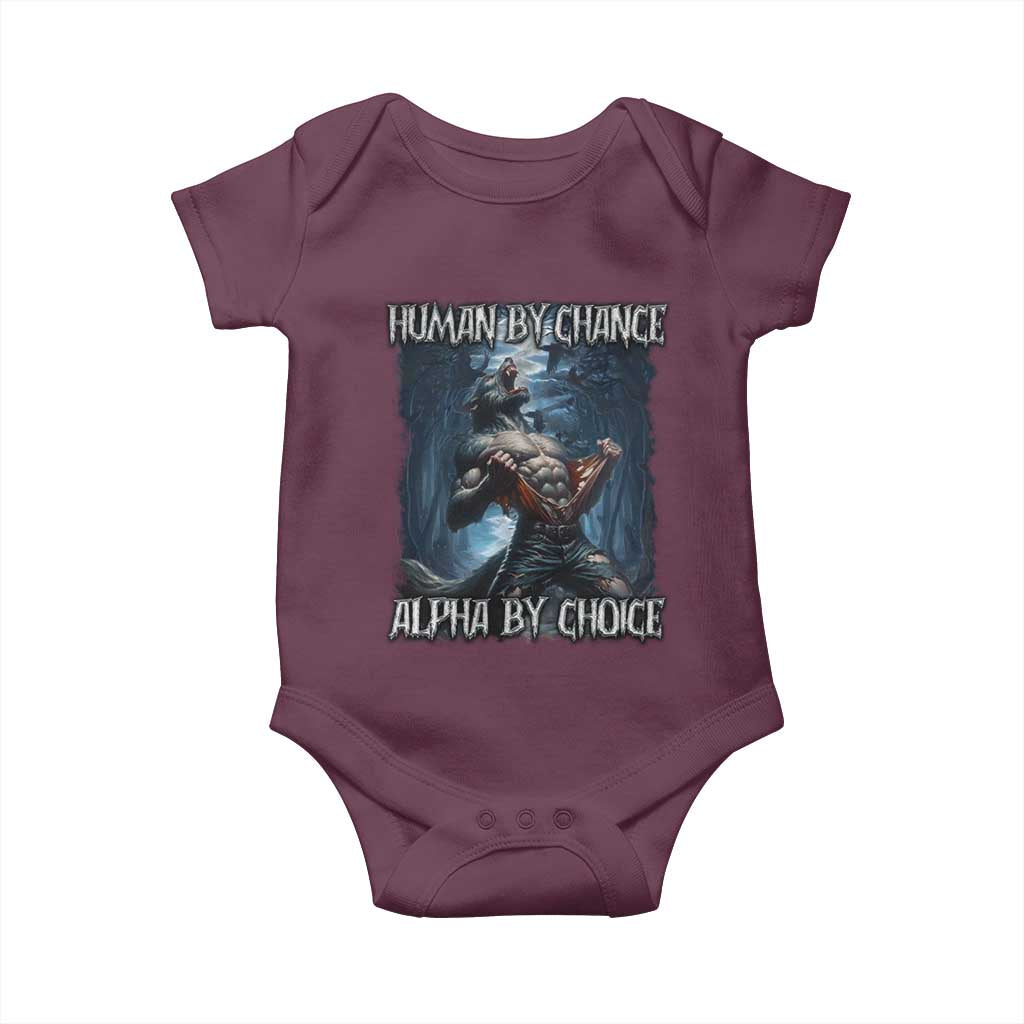 Human By Chance Alpha By Choice Wolf Baby Onesie Vintage 90s Style Wolf Sigma Emo Meme TS10 Maroon Print Your Wear