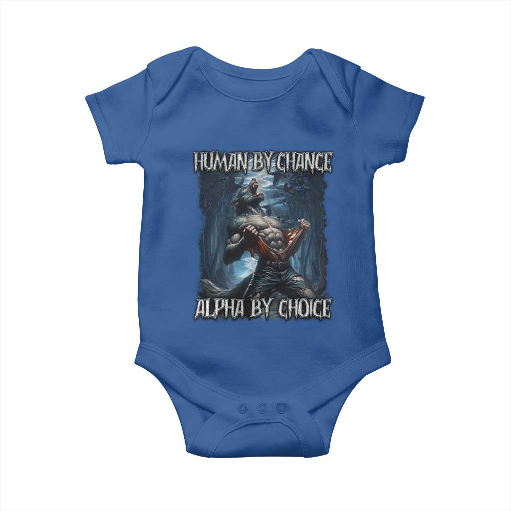 Human By Chance Alpha By Choice Wolf Baby Onesie Vintage 90s Style Wolf Sigma Emo Meme TS10 Royal Blue Print Your Wear
