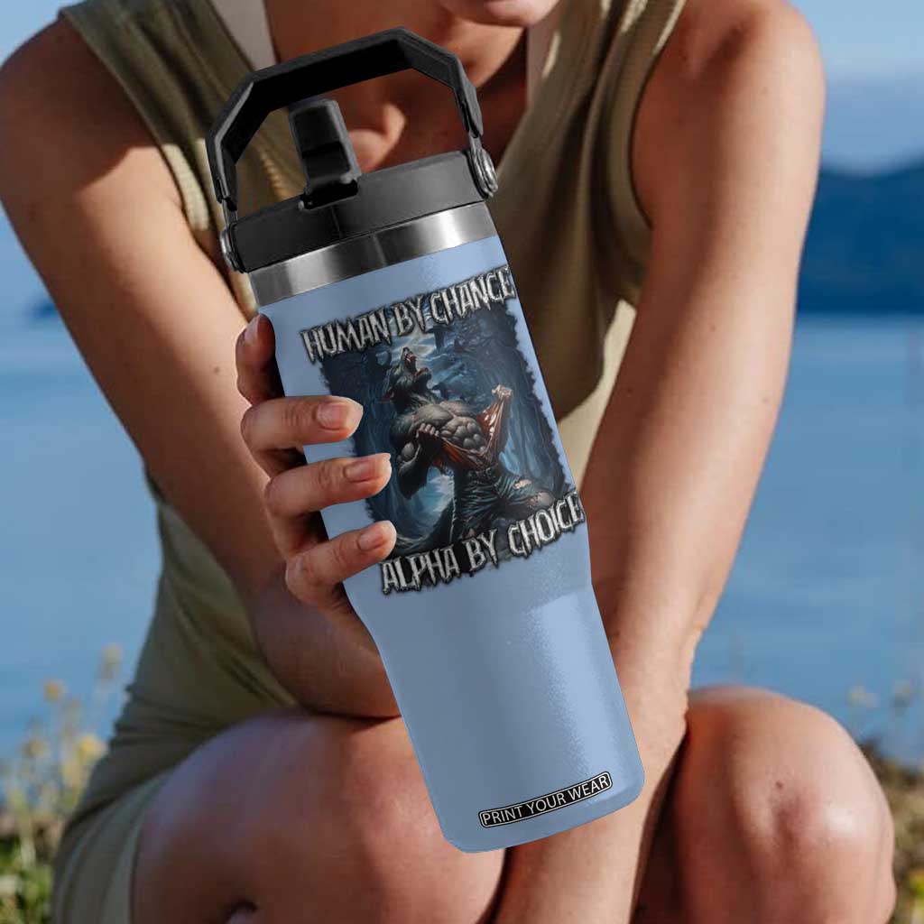 Human By Chance Alpha By Choice Wolf Flip Straw Tumbler Vintage 90s Style Wolf Sigma Emo Meme TS10 One Size: 30 oz Light Blue Print Your Wear