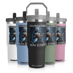 Human By Chance Alpha By Choice Wolf Flip Straw Tumbler Vintage 90s Style Wolf Sigma Emo Meme TS10 Print Your Wear