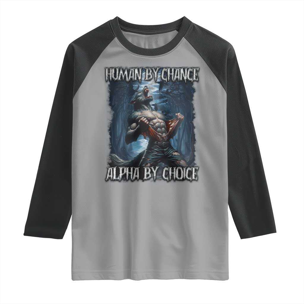 Human By Chance Alpha By Choice Wolf Raglan Shirt Vintage 90s Style Wolf Sigma Emo Meme TS10 Sport Gray Black Print Your Wear