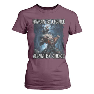 Human By Chance Alpha By Choice Wolf T Shirt For Women Vintage 90s Style Wolf Sigma Emo Meme TS10 Maroon Print Your Wear