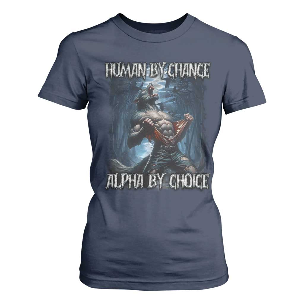 Human By Chance Alpha By Choice Wolf T Shirt For Women Vintage 90s Style Wolf Sigma Emo Meme TS10 Navy Print Your Wear