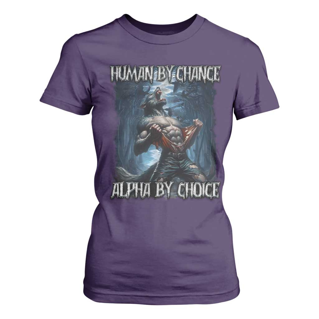 Human By Chance Alpha By Choice Wolf T Shirt For Women Vintage 90s Style Wolf Sigma Emo Meme TS10 Purple Print Your Wear
