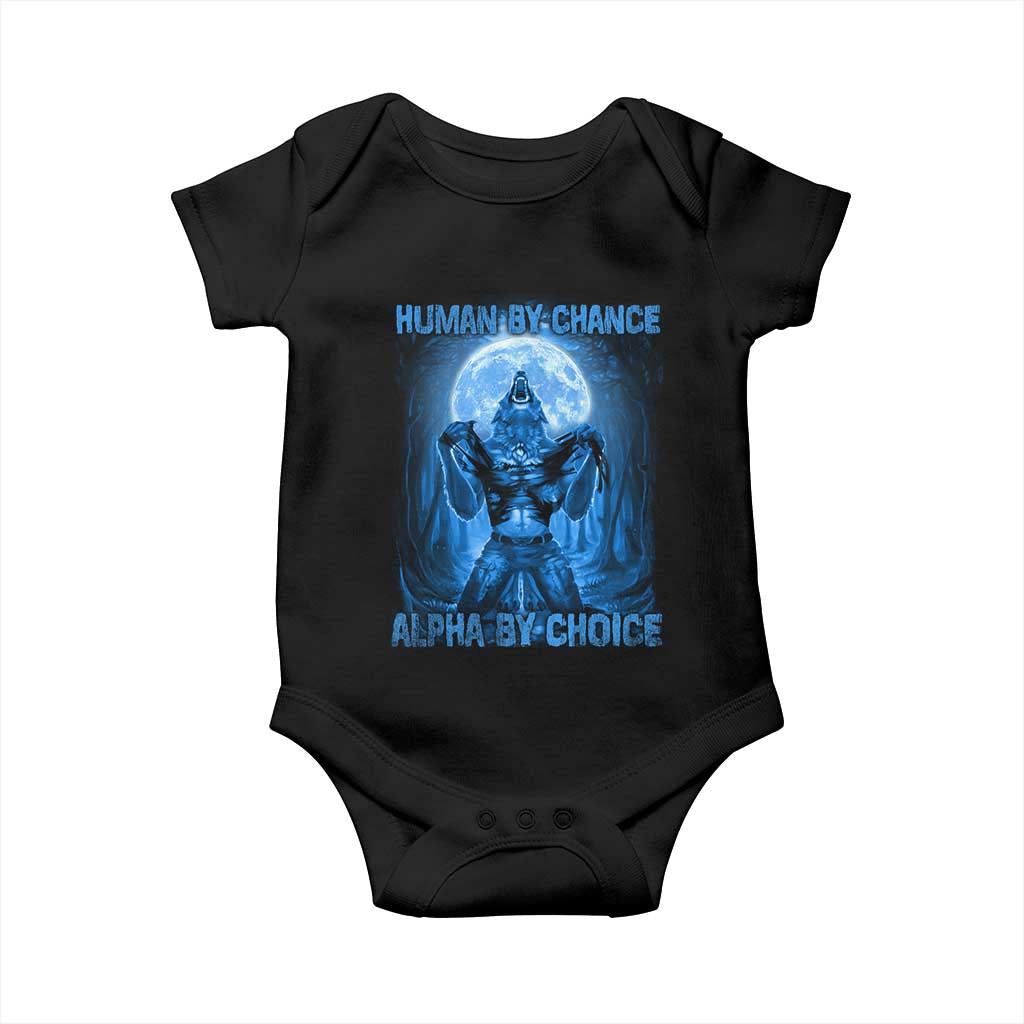 Funny Human By Chance Alpha By Choice Baby Onesie Vintage 90s Alpha Wolf TS10 Black Print Your Wear