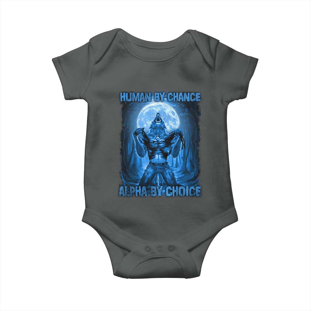 Funny Human By Chance Alpha By Choice Baby Onesie Vintage 90s Alpha Wolf TS10 Dark Heather Print Your Wear