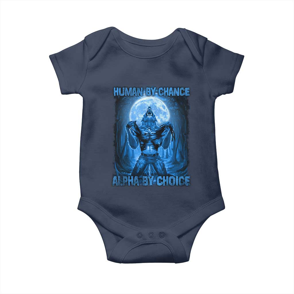 Funny Human By Chance Alpha By Choice Baby Onesie Vintage 90s Alpha Wolf TS10 Navy Print Your Wear