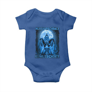 Funny Human By Chance Alpha By Choice Baby Onesie Vintage 90s Alpha Wolf TS10 Royal Blue Print Your Wear