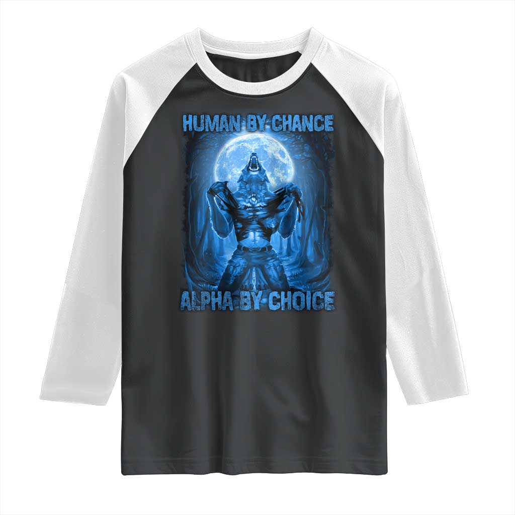 Funny Human By Chance Alpha By Choice Raglan Shirt Vintage 90s Alpha Wolf TS10 Black White Print Your Wear