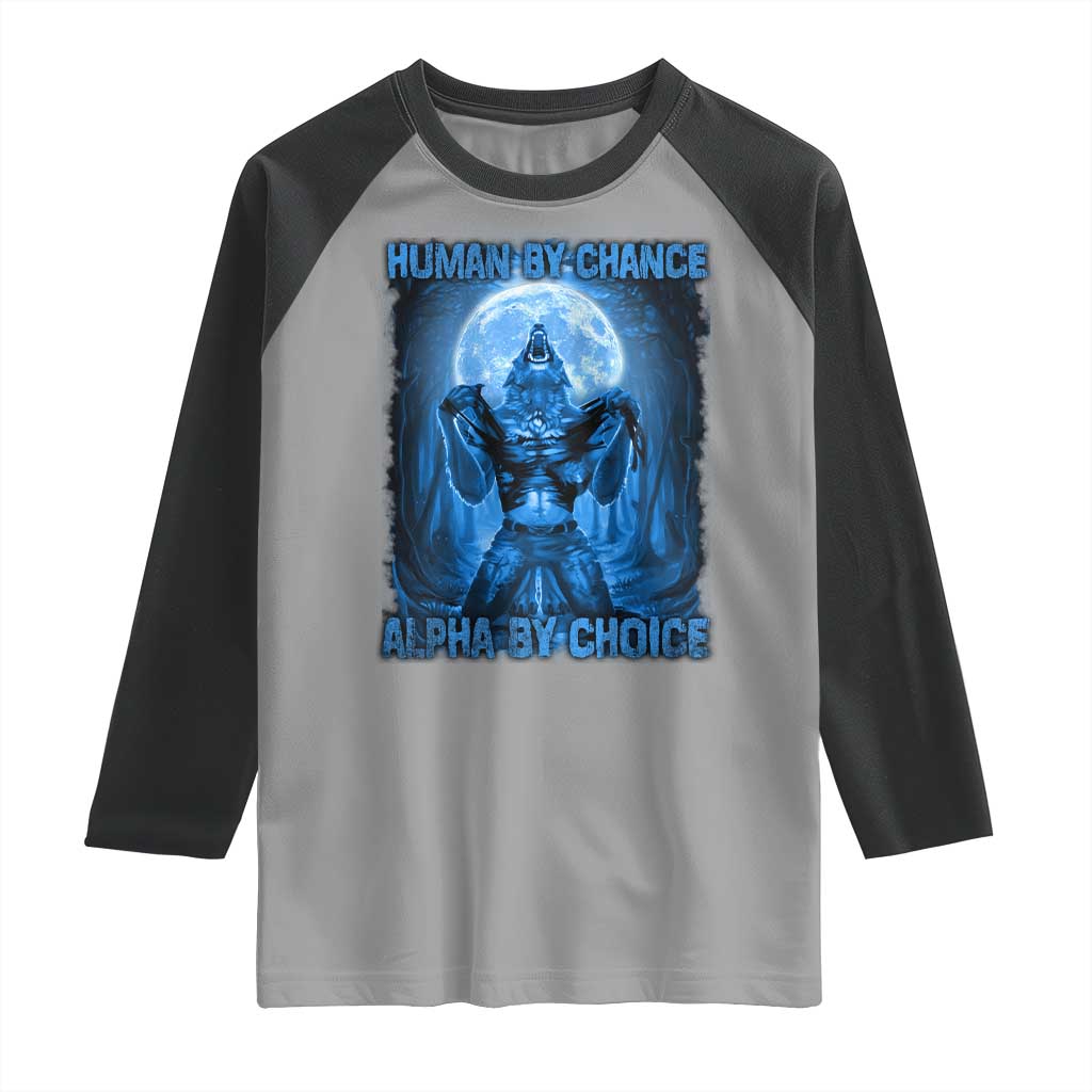 Funny Human By Chance Alpha By Choice Raglan Shirt Vintage 90s Alpha Wolf TS10 Sport Gray Black Print Your Wear