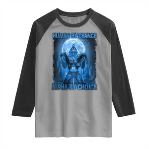 Funny Human By Chance Alpha By Choice Raglan Shirt Vintage 90s Alpha Wolf TS10 Sport Gray Black Print Your Wear