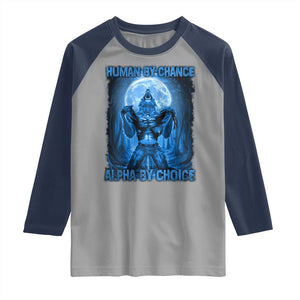 Funny Human By Chance Alpha By Choice Raglan Shirt Vintage 90s Alpha Wolf TS10 Sport Gray Navy Print Your Wear