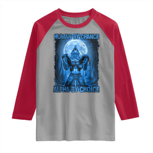 Funny Human By Chance Alpha By Choice Raglan Shirt Vintage 90s Alpha Wolf TS10 Sport Gray Red Print Your Wear