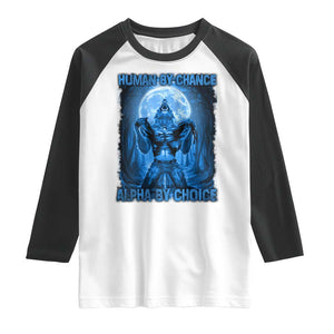 Funny Human By Chance Alpha By Choice Raglan Shirt Vintage 90s Alpha Wolf TS10 White Black Print Your Wear