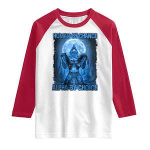 Funny Human By Chance Alpha By Choice Raglan Shirt Vintage 90s Alpha Wolf TS10 White Red Print Your Wear