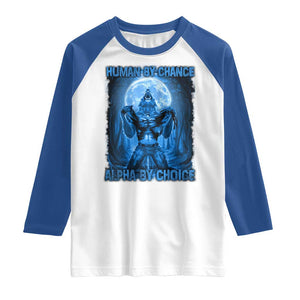 Funny Human By Chance Alpha By Choice Raglan Shirt Vintage 90s Alpha Wolf TS10 White Royal Print Your Wear