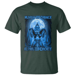 Funny Human By Chance Alpha By Choice T Shirt Vintage 90s Alpha Wolf TS10 Dark Forest Green Print Your Wear