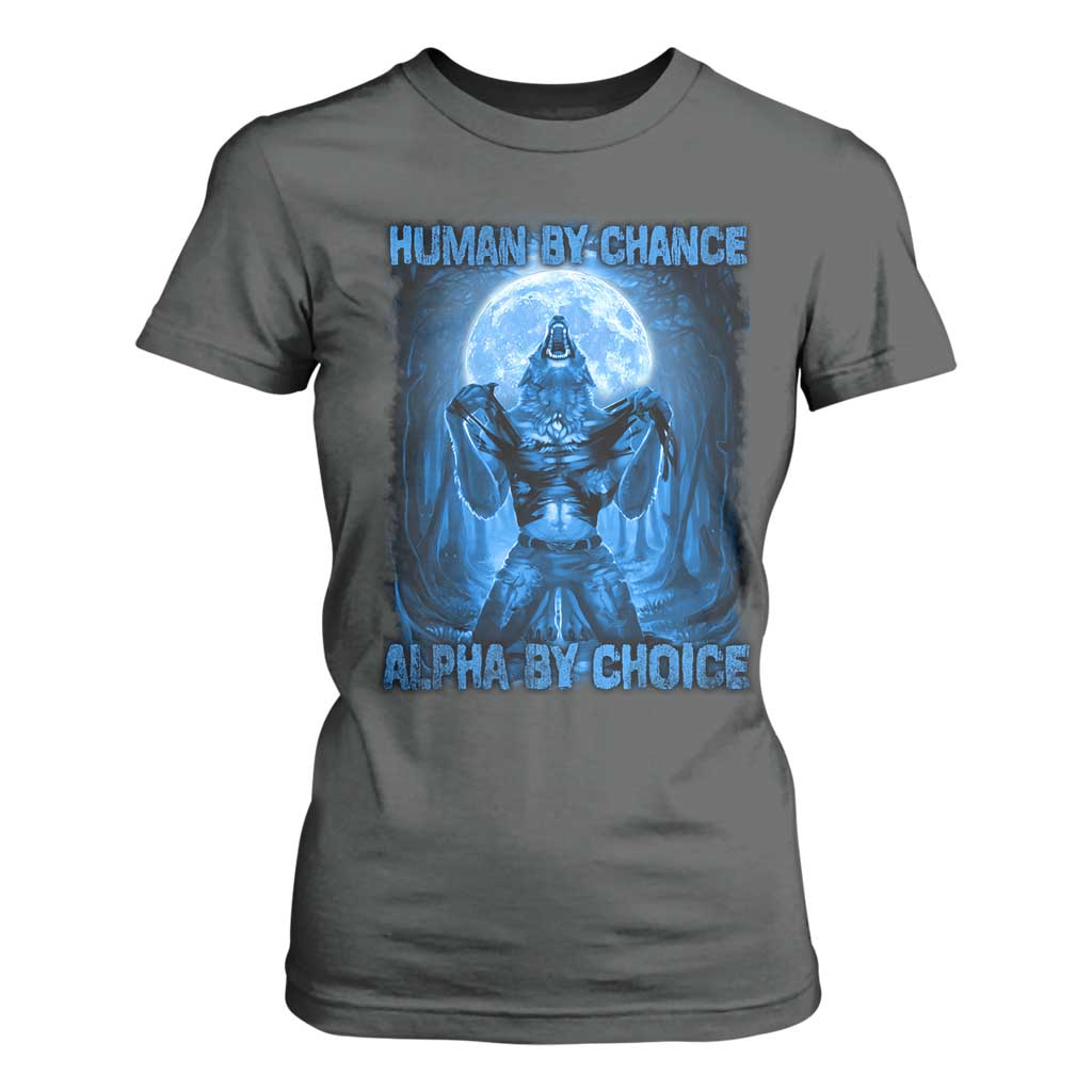 Funny Human By Chance Alpha By Choice T Shirt For Women Vintage 90s Alpha Wolf TS10 Dark Heather Print Your Wear