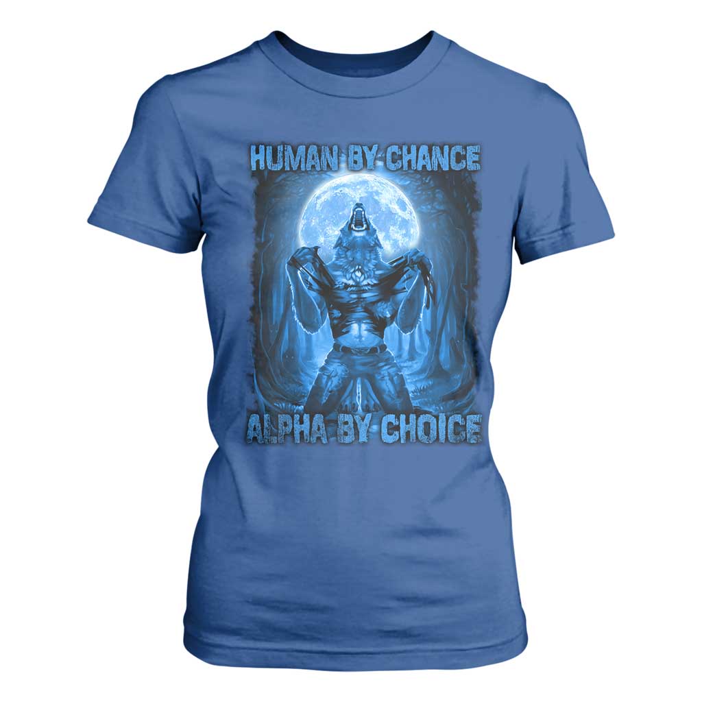 Funny Human By Chance Alpha By Choice T Shirt For Women Vintage 90s Alpha Wolf TS10 Royal Blue Print Your Wear