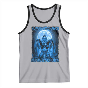 Funny Human By Chance Alpha By Choice Tank Top Vintage 90s Alpha Wolf TS10 Athletic Heather Black Print Your Wear
