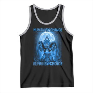 Funny Human By Chance Alpha By Choice Tank Top Vintage 90s Alpha Wolf TS10 Black Athletic Heather Print Your Wear