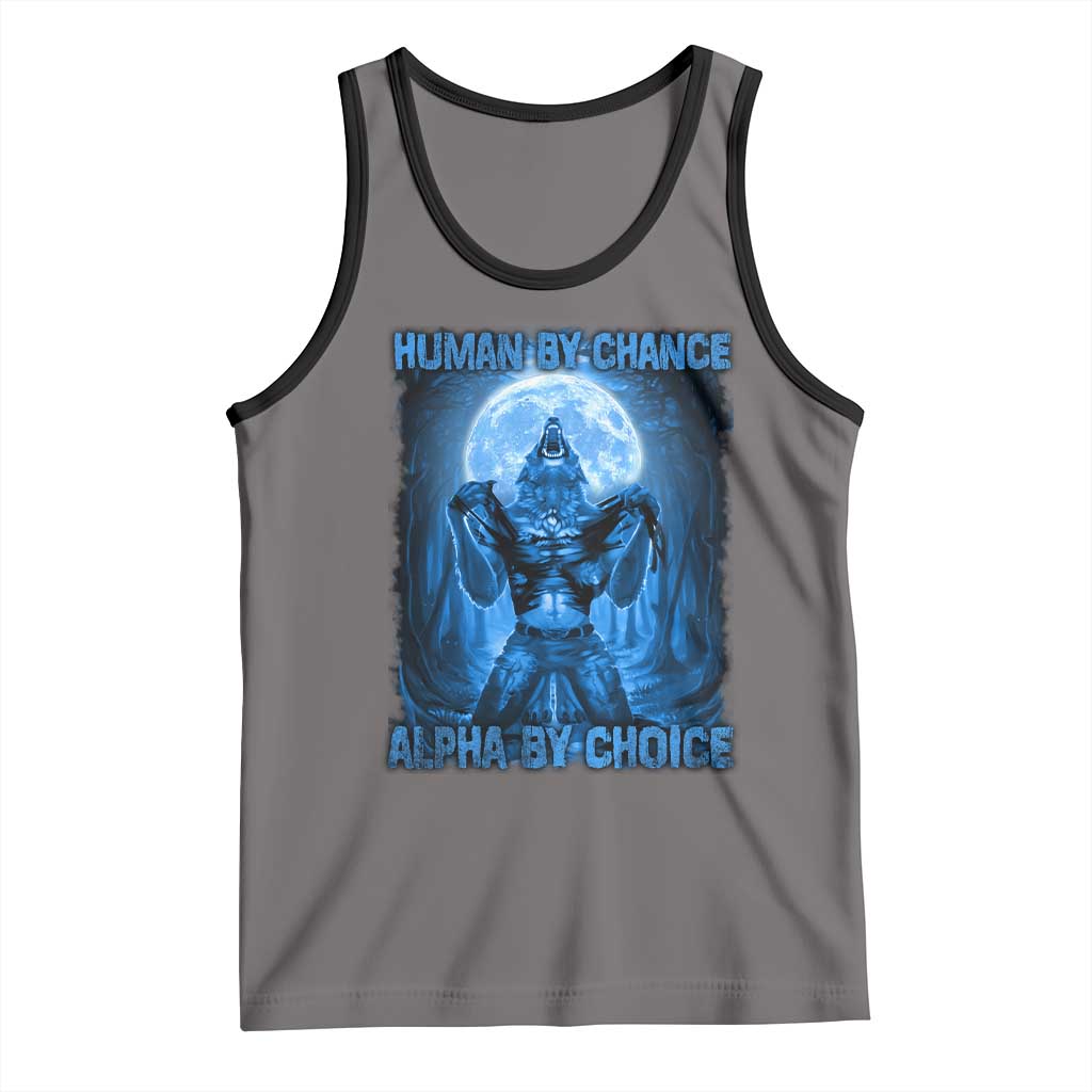 Funny Human By Chance Alpha By Choice Tank Top Vintage 90s Alpha Wolf TS10 Deep Heather Black Print Your Wear