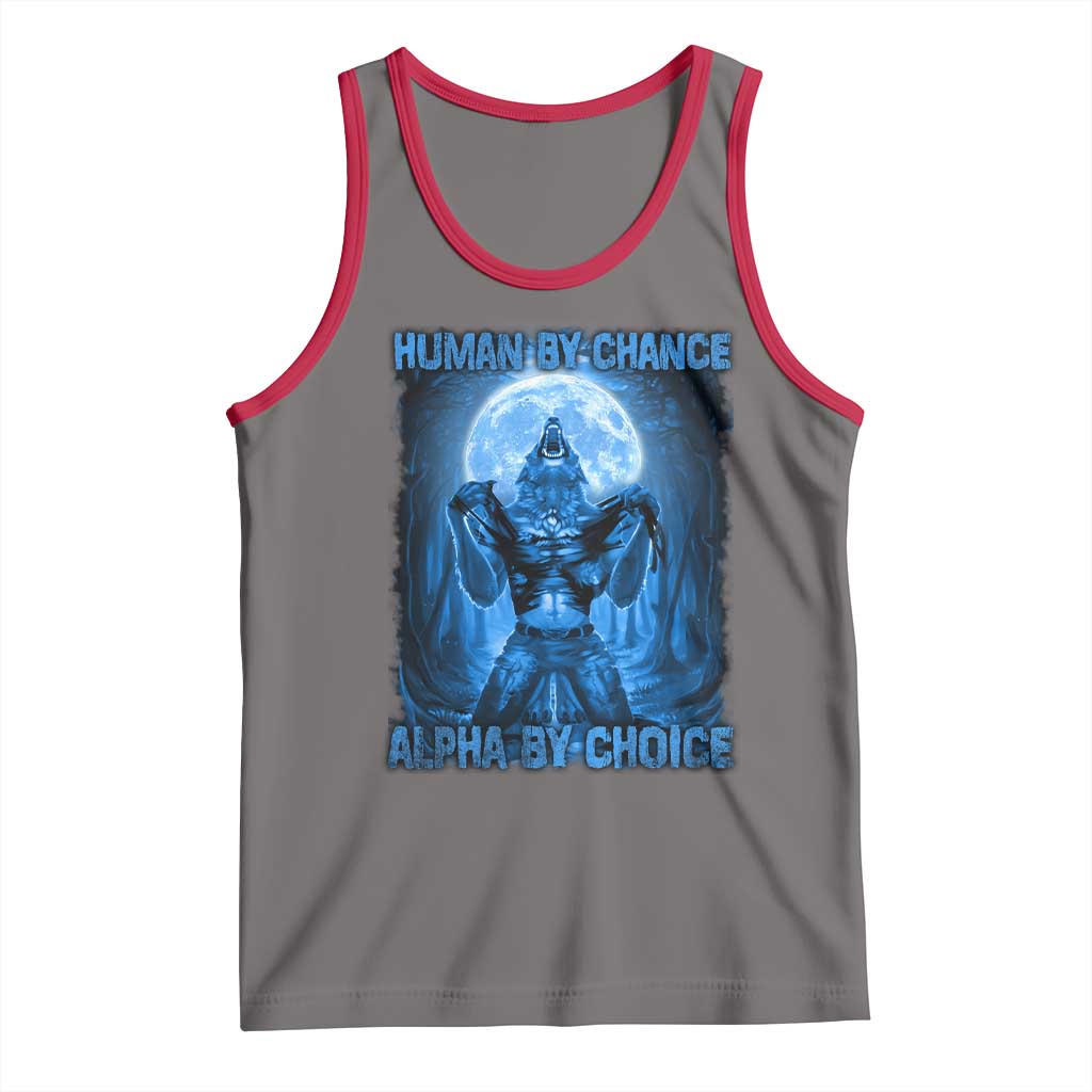 Funny Human By Chance Alpha By Choice Tank Top Vintage 90s Alpha Wolf TS10 Deep Heather Red Print Your Wear