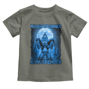 Funny Human By Chance Alpha By Choice Toddler T Shirt Vintage 90s Alpha Wolf TS10 Military Green Print Your Wear