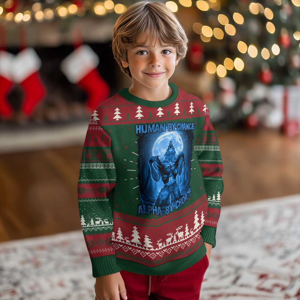 Funny Human By Chance Alpha By Choice Knit Sweatshirt Vintage 90s Alpha Wolf TS10 Christmas Print Your Wear