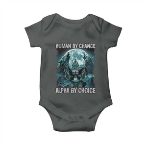 Funny Human By Chance Alpha By Choice Baby Onesie Alpha Wolf TS10 Dark Heather Print Your Wear