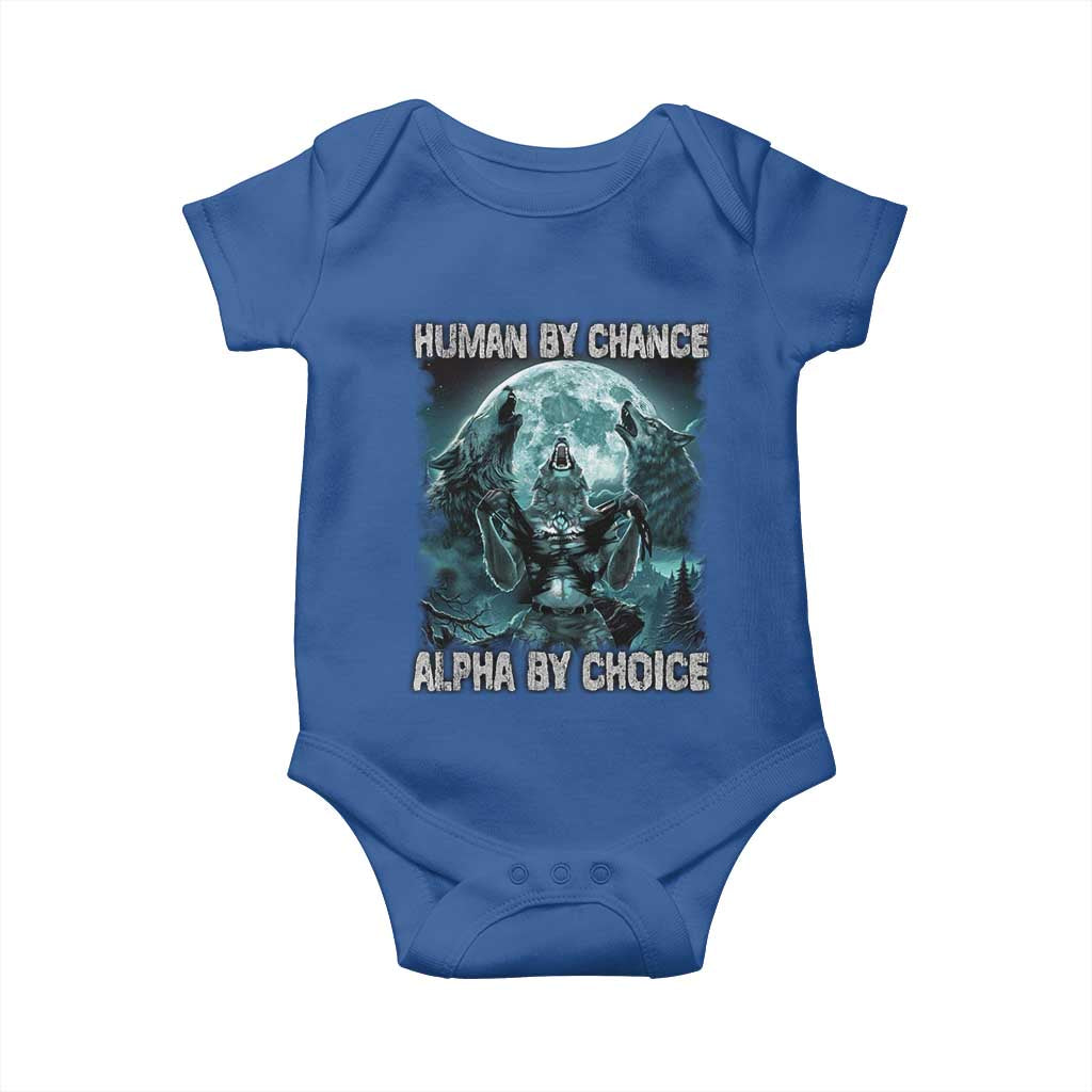 Funny Human By Chance Alpha By Choice Baby Onesie Alpha Wolf TS10 Royal Blue Print Your Wear