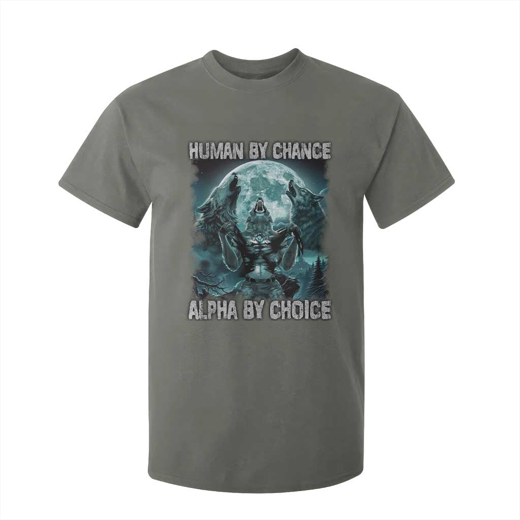 Funny Human By Chance Alpha By Choice T Shirt For Kid Alpha Wolf TS10 Military Green Print Your Wear