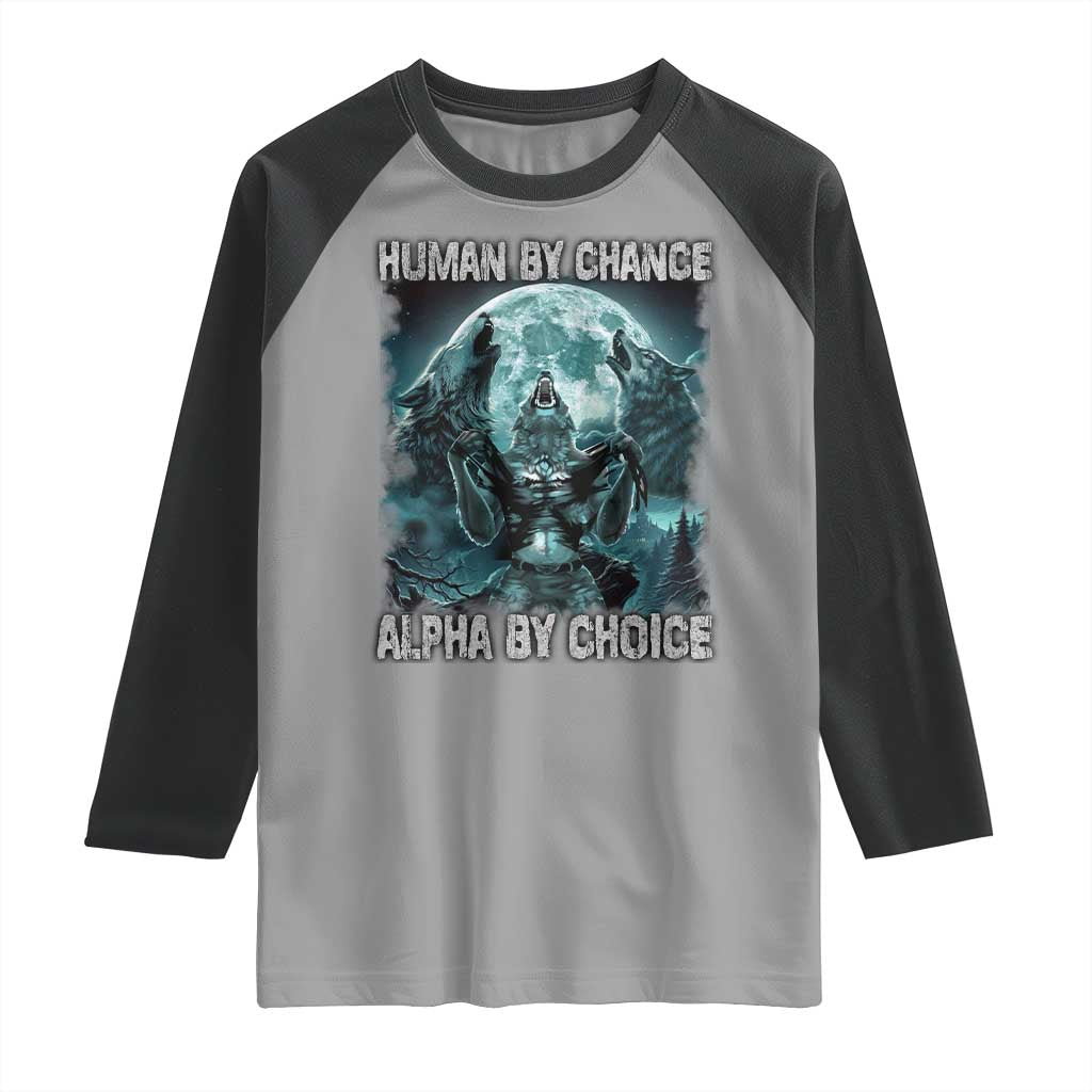 Funny Human By Chance Alpha By Choice Raglan Shirt Alpha Wolf TS10 Sport Gray Black Print Your Wear