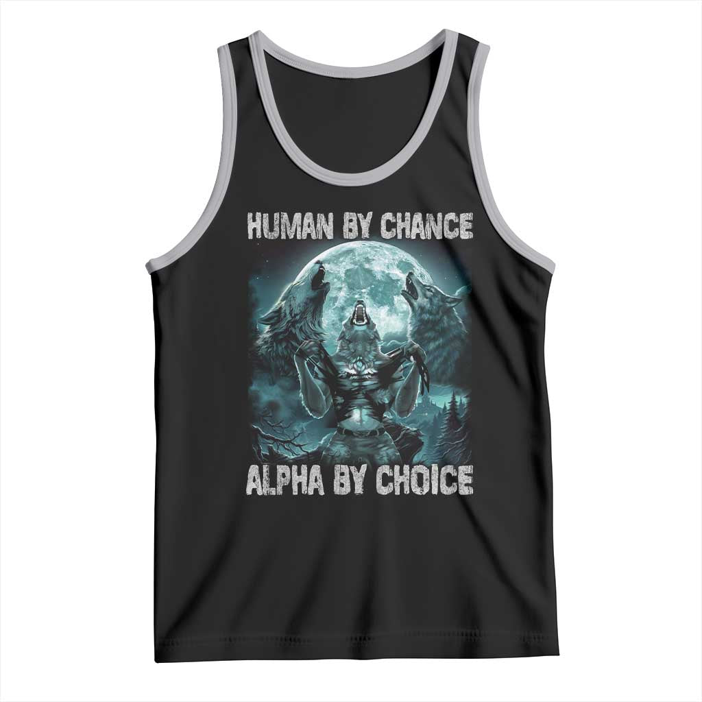 Funny Human By Chance Alpha By Choice Tank Top Alpha Wolf TS10 Black Athletic Heather Print Your Wear