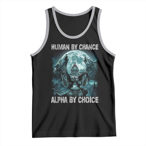 Funny Human By Chance Alpha By Choice Tank Top Alpha Wolf TS10 Black Athletic Heather Print Your Wear