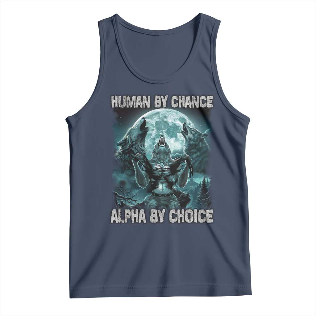 Funny Human By Chance Alpha By Choice Tank Top Alpha Wolf TS10 Navy Print Your Wear