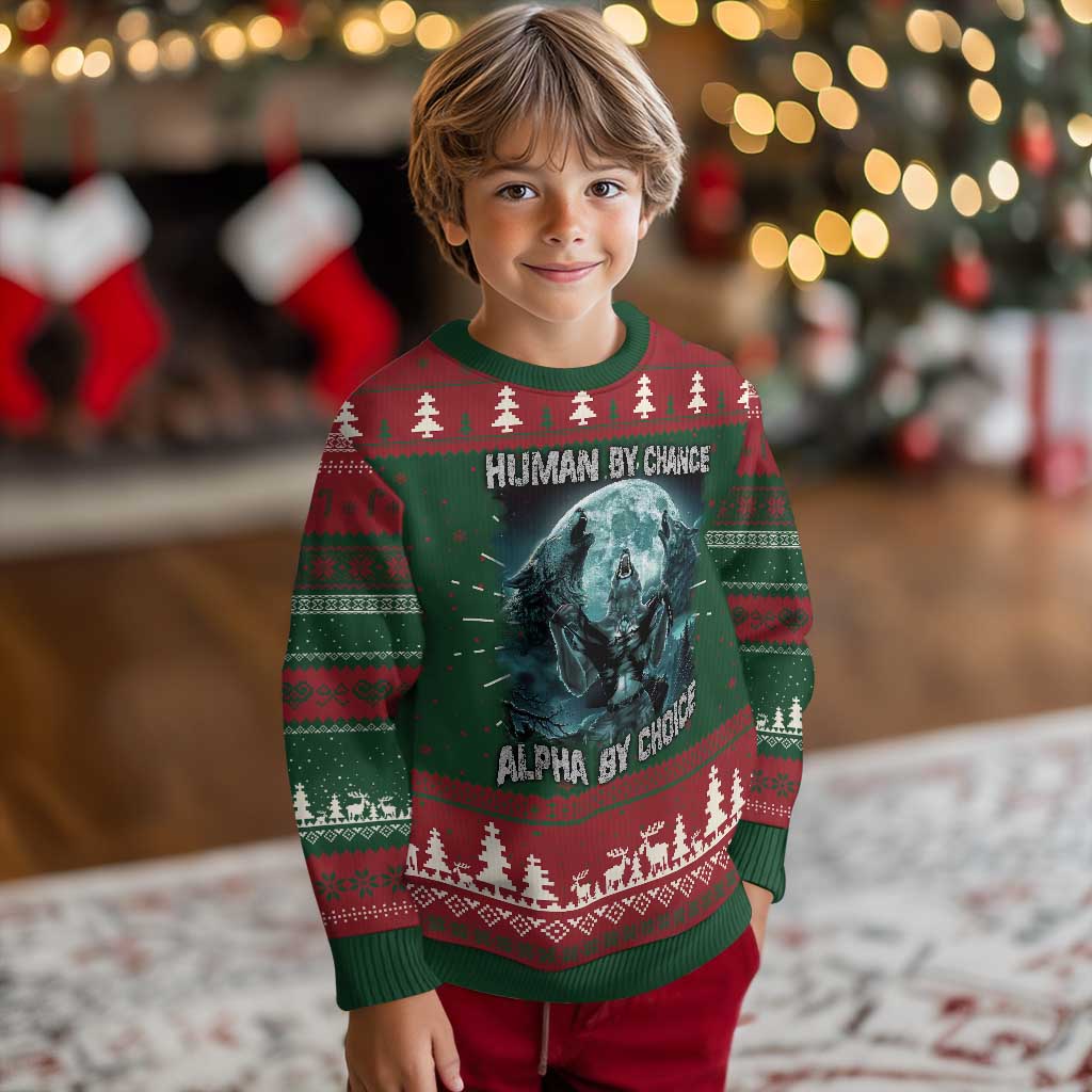 Funny Human By Chance Alpha By Choice Knit Sweatshirt Alpha Wolf TS10 Christmas Print Your Wear